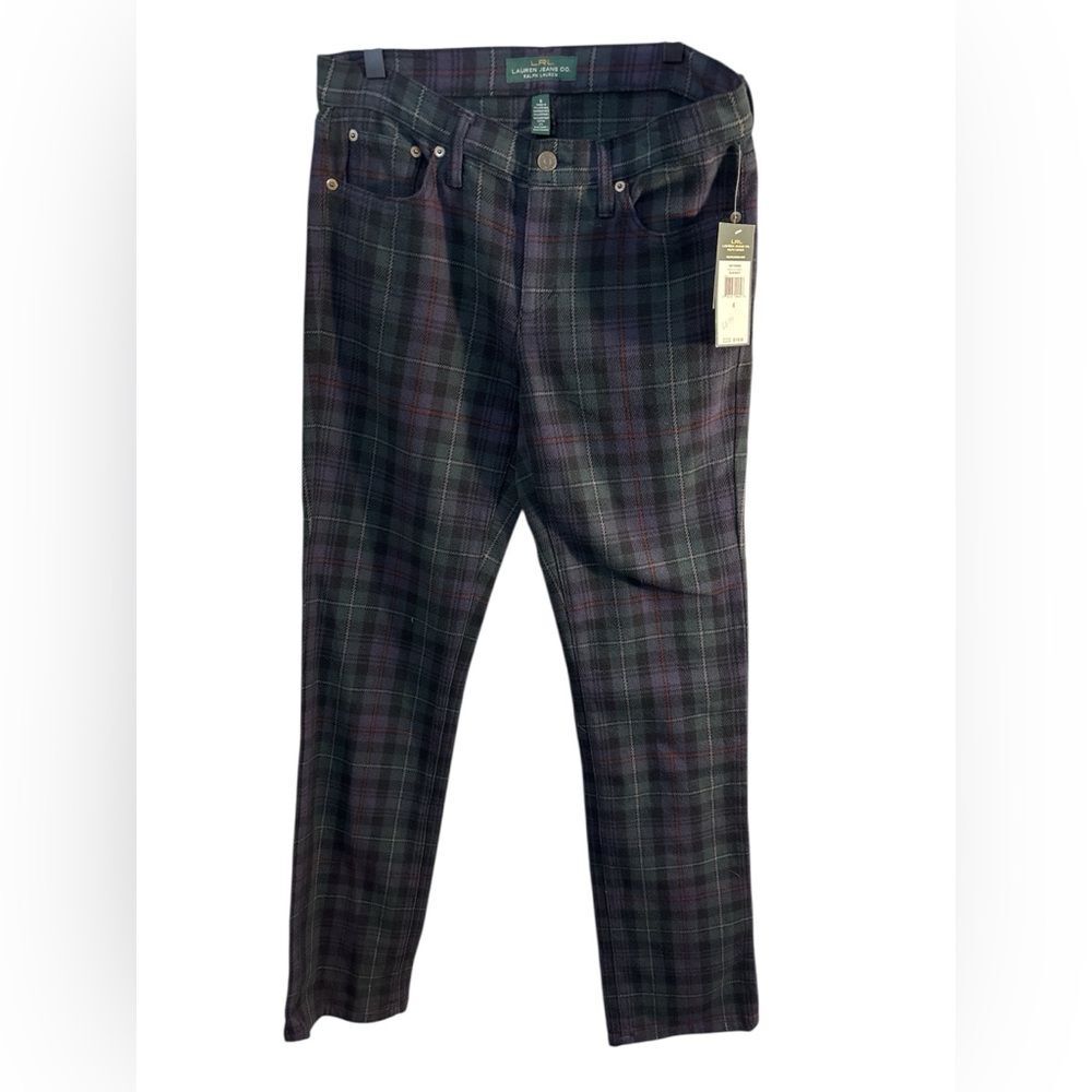 Lauren Ralph Lauren Cotton green plaid jeans modern straight NWT 6 preppy